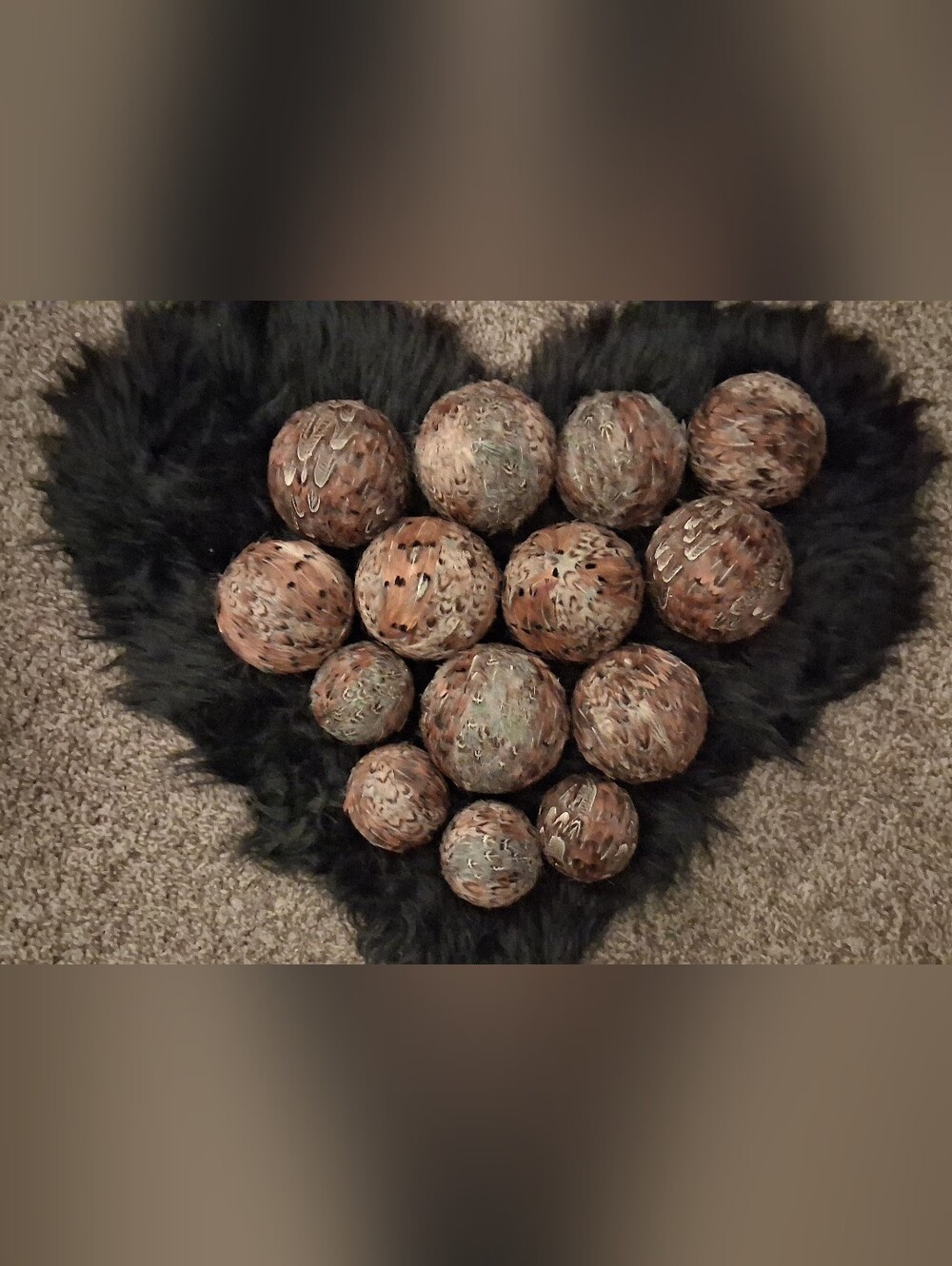 Natural Brown Gray Black Feathered Home Decor Balls Bowl Vase Table- Pack of 14